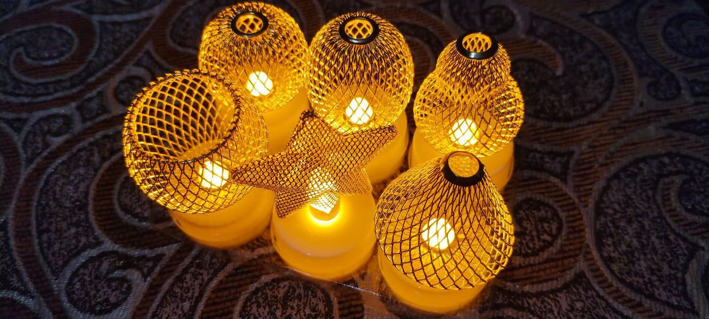 Golden Net LED Tealight Candle Lanterns Star 6 pcs